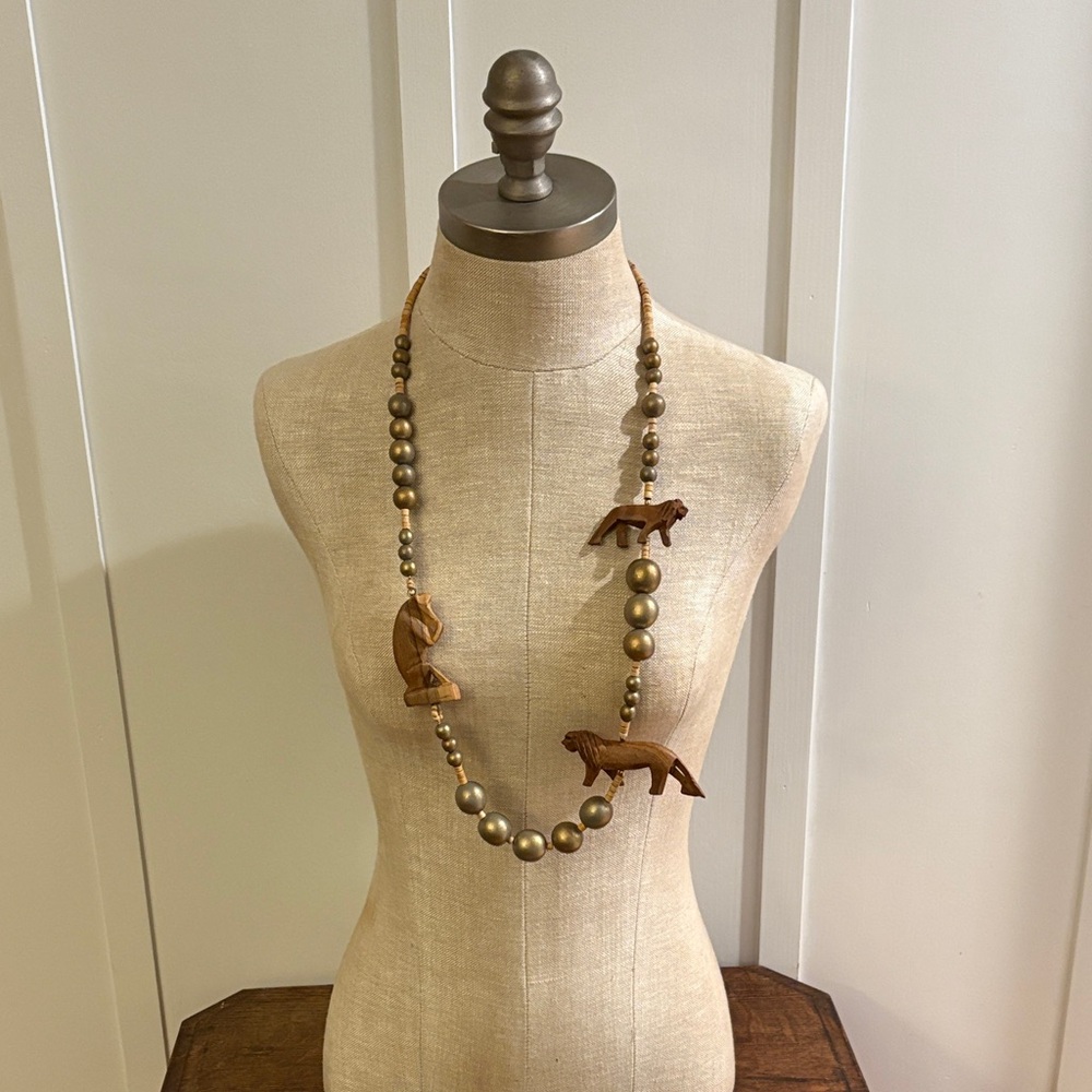Handcrafted Animal Charm Necklace - Gold and Brown